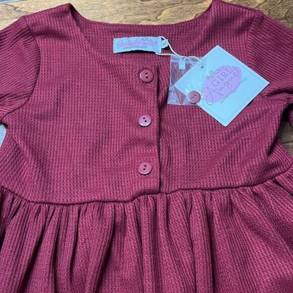 Girl August Maroon Waffle Knit Long Sleeve Hi-Low Dress, size 8 - Picture 2 of 5